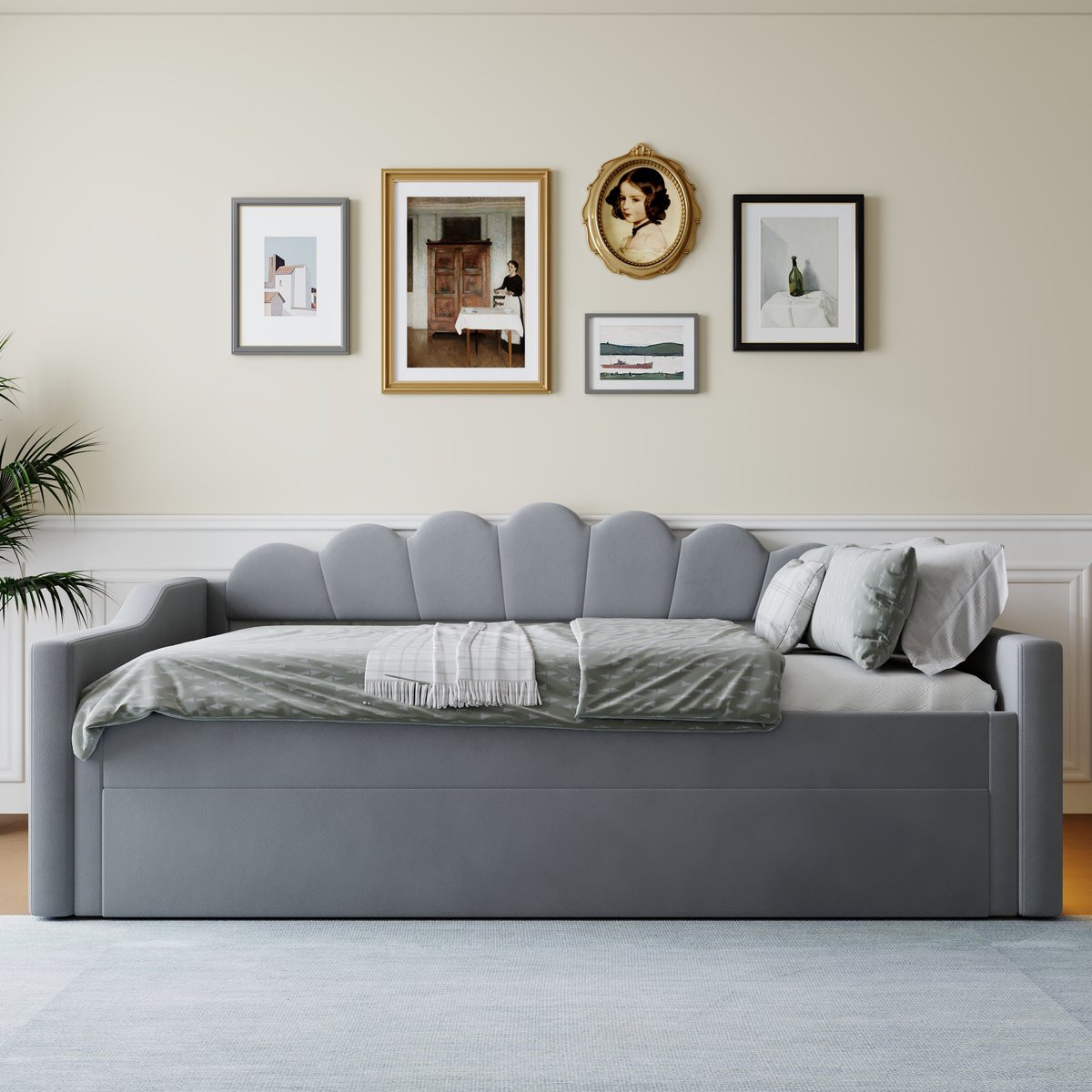 Grijs uitschuifbaar slaapbed met LED-verlichting, 140 x 200 cm