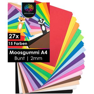 OfficeTree Moosgummi 1873, A4, 15 Farben sortiert, 2 mm Stärke, 27 Blatt
