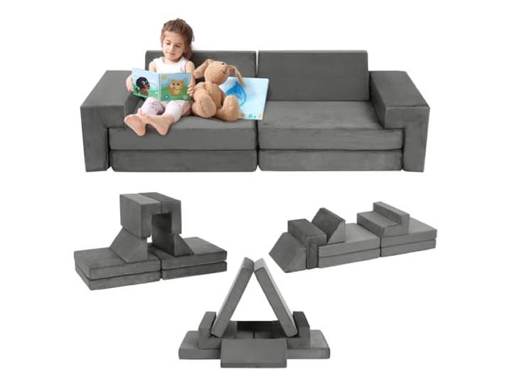 IDEALHOUSE Kindersofa Spielsofa für Kinder, 8-teiliges, Modulares Umbaubare Spielcouch mit waschbaren Bezügen, Schaumstoff Kindersofa für Kinderzimmer
