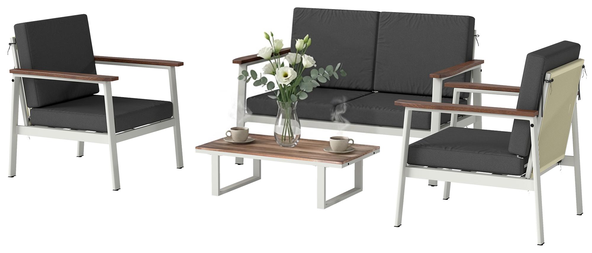 Gartensofa-Set fš¹r 4 Personen: 2 Sessel, Sofa, Couchtisch.