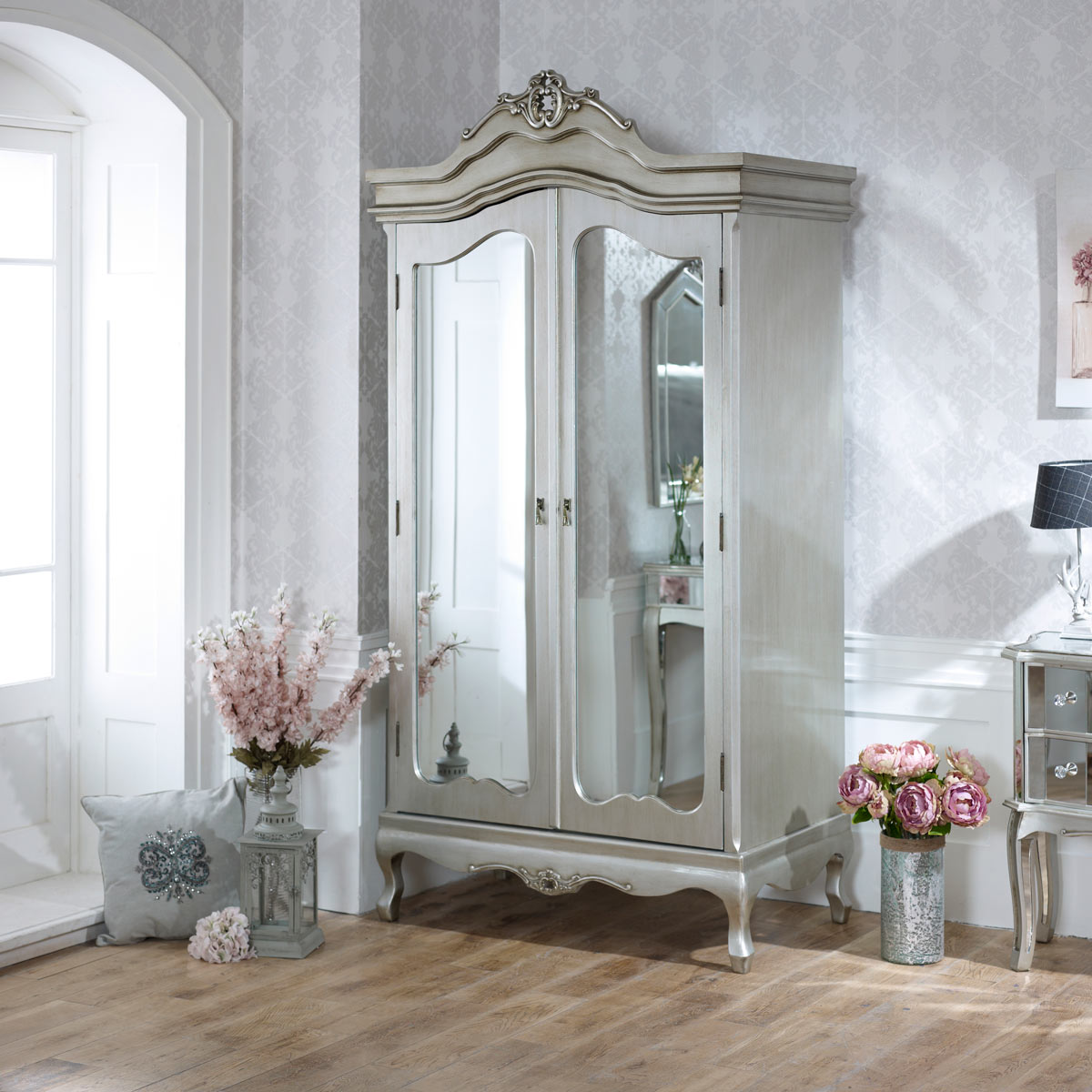 Silver Mirrored Double Wardrobe - Tiffany Range Material: Furniture/Furniture Ranges/Tiffany Range