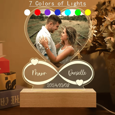 Uplift Curations Custom Photo Acrylic Plaque Personalized Couple Love Frame Romantic Gift For Anniversary Valentines Day 7 Colors Light