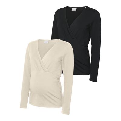 Umstandsshirt MAMALICIOUS "MLKERRIE TESS LS JRS TOP 2-P NOOS", Damen, Gr. L, schwarz (birch pack:schwarz), Jersey, Obermaterial: 95% Baumwolle, 5% Elasthan, unifarben, figurbetont normal, V-Ausschnitt, Shirts Umstandsshirt, figurbetonte Passform,...