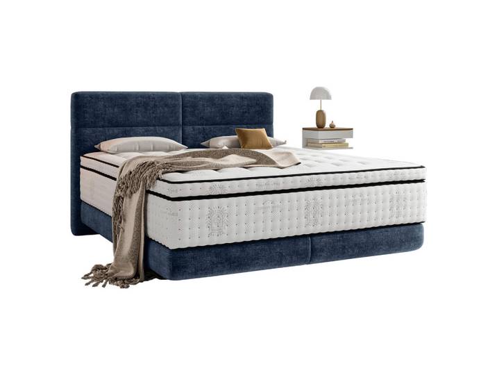 Esposa Boxspringbett, Blau, H3, 7-Zonen, Höhe ca. 34 cm, 160x200 cm, Matratze durchgehend, Topper Stoffauswahl, Federkernmatratze, Schlafzimmer, Betten, Doppelbetten