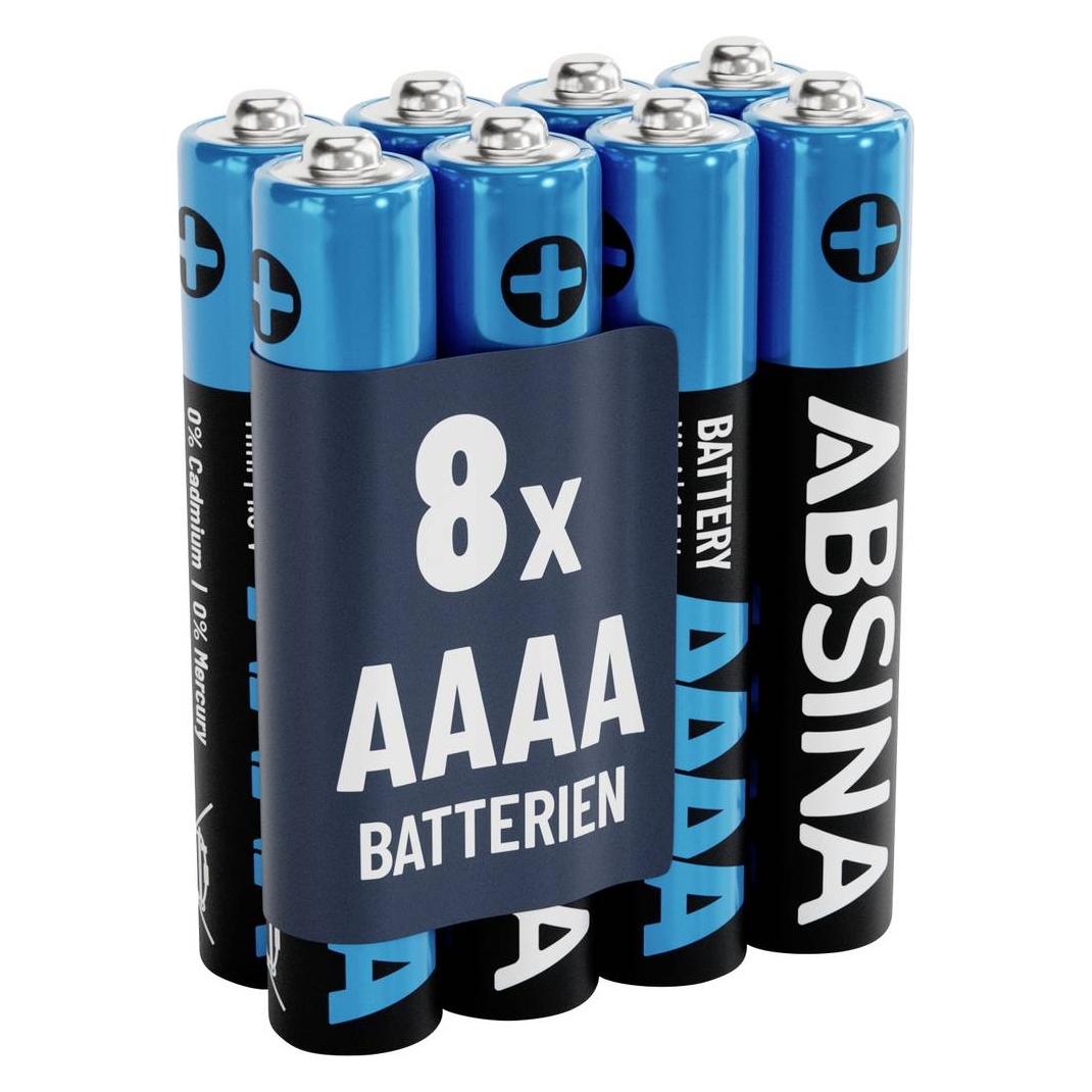Absina Mini (AAAA)-Batterie Mini (AAAA) Alkali-Mangan 1.5 V 500 8 St. (8 Stk., 9V Block, AAAA, 500 mAh) (401029-8)
