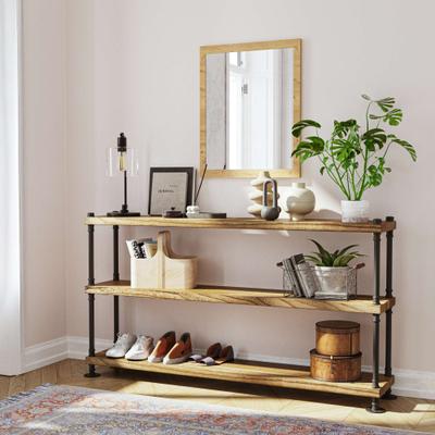 Wallniture 60 inch Long Pipe Bookcase, 11.25'' Deep & 1.5'' Thick Hanging Wood Shelf for Home Organization, Rustic, Tier Options