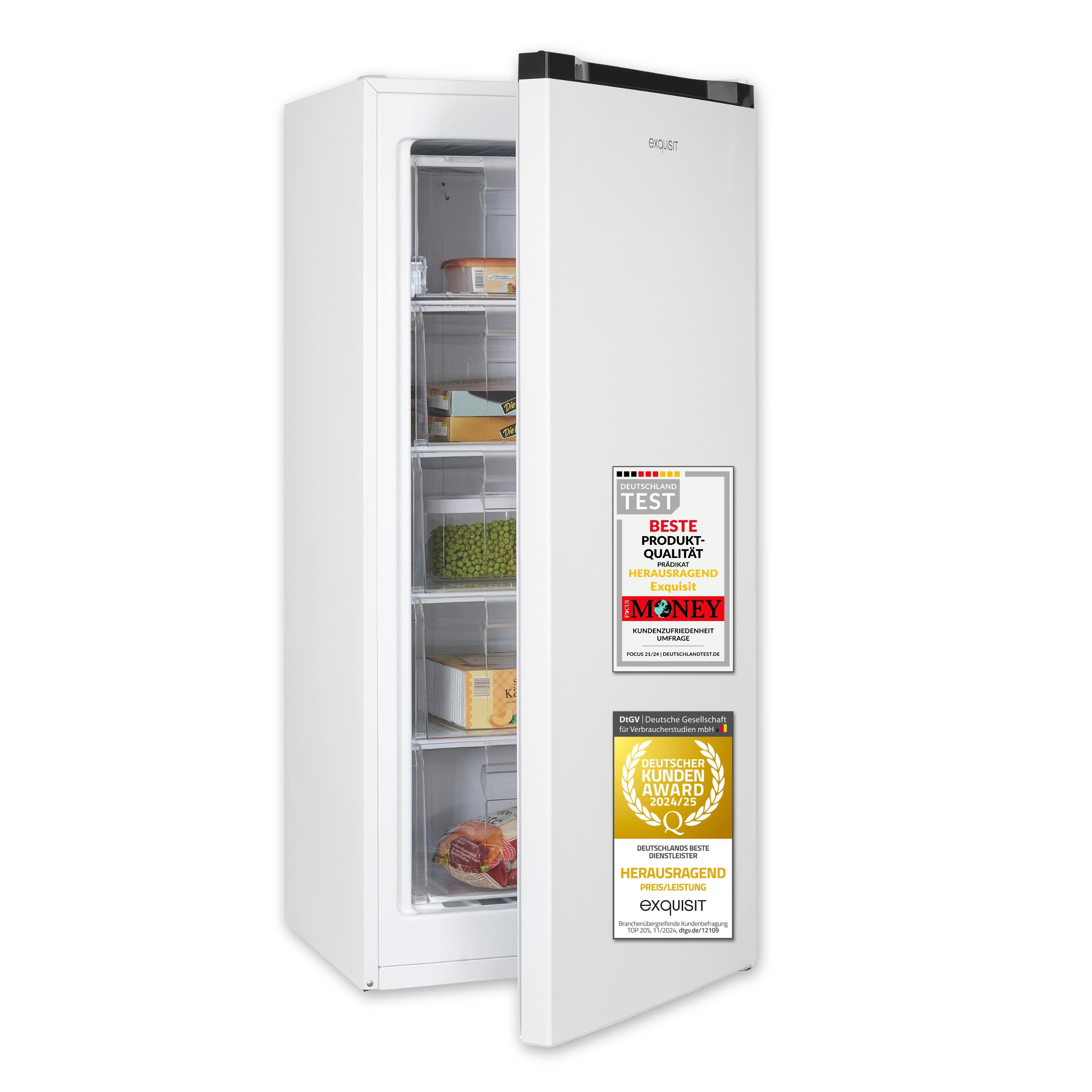 Exquisit Gefrierschrank, 145 Liter, Standgerät, 4-Sterne-Gefrieren, -18 °C, Gefrierschubladen, leise, GS5145-050C weiss