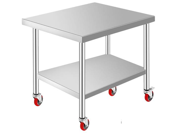 VEVOR 762 x 915 mm Table de cuisine en acier inoxydable avec roulettes Restaurant Barbecue extérieur BBQ