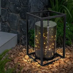 Solarleuchte Außen Outdoor Solarlampe Gartenleuchte Metallgestell LED Solar Lichterkette Außen, Metall Acryl, 1x LED warmweiß, LxBxH 17x17x28 cm, Terrasse Garten
