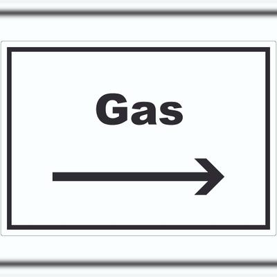 HB-Druck Gas Aufkleber mit Text und Richtungspfeil rechts Anschluss waagerecht A1 (594x841mm)