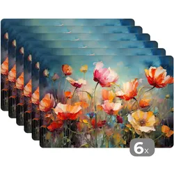 PLATZSETS 6er-Set Blumen - Aquarell - Kunst - Botanisch - Natur Tischunterlage 45x30 cm