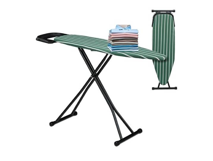 Relaxdays Bügelbrett für Dampfbügeleisen, 121 x 39 cm, höhenverstellbar, klappbar, Ablage, Bügeltisch, grün/schwarz