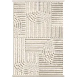 Teppich Esszimmer 3D Skandinavischer Boho Modern Waschbar Strapazierfähig Wohnzimmer Pflegeleicht Creme 160x230 cm – RIGI von Kadima Design