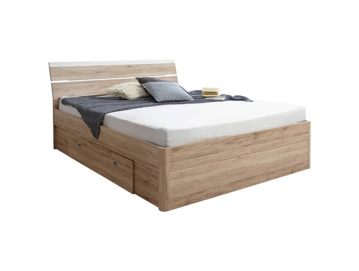 Ti'me Stauraumbett, Weiß, Eiche San Remo, 2 Schublade(n) Schubladen, E, Schlafzimmer, Betten, Stauraumbetten