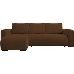 ECKSOFA DORA L, Eckcouch in L-Form mit Schlaffunktion und Bettkasten, Farbe: Braun, Bouclé-Stoff, Ottomane Links