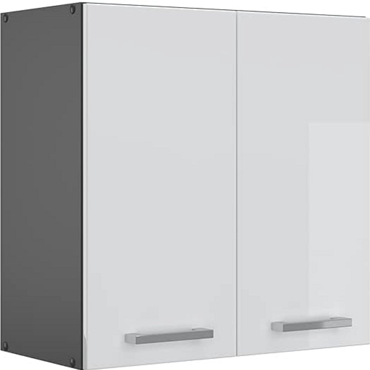 Moderne Keuken Hangkast met Glazen Deuren - Antraciet & Hoogglans Wit