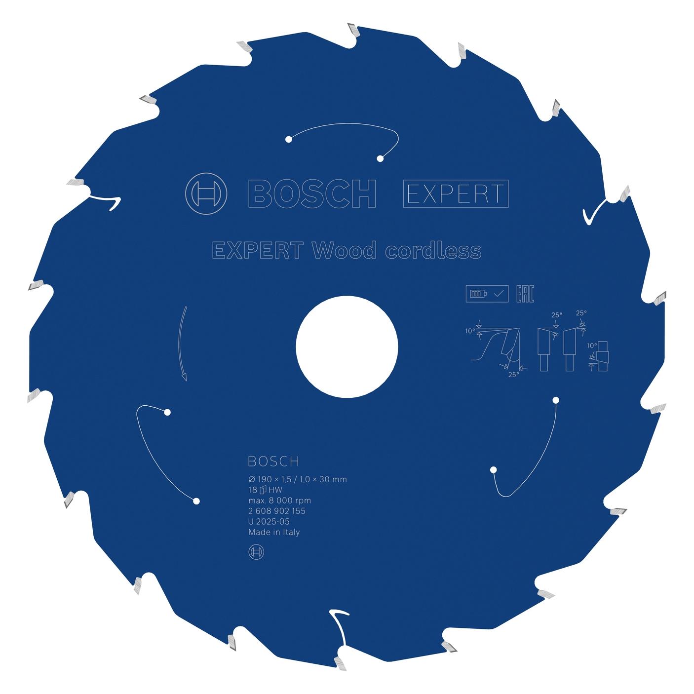Bosch Professional Zubehör EXPERT Wood Kreissägeblatt, 190x30 mm, T18 (2608902155)