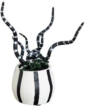 Nearly Natural 10-in Halloween Midnight Stripe Snake Plant in Decorative Planter