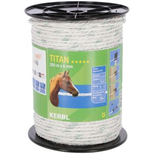 Kerbl Weidezaunseil Titan 445538, Ø 6 mm mit 6 Leiter, 28 km max. empfohlene Zaunlänge, weiß/grün, Rollenlänge 200 m