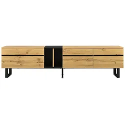 STILVORA TV-Lowboard Spanplatte Holzfarbe 180x38x45 cm mit Klappfach & verstellbaren Füßen