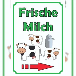 HB-Druck Frische Milch Schild Hochkant mit Pfeil rechts A1 (594x841mm)