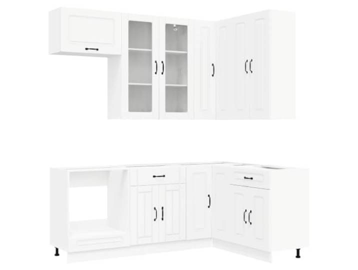 fsahslih Küchenzeile Kalmar 8-teilig Einbauküche Schrank Set Weiß Moderne 8-teilige Küchenzeile aus Holzwerkstoff in Weiß mit Eckschrank und verstellbaren Füßen für Ihre Küche.