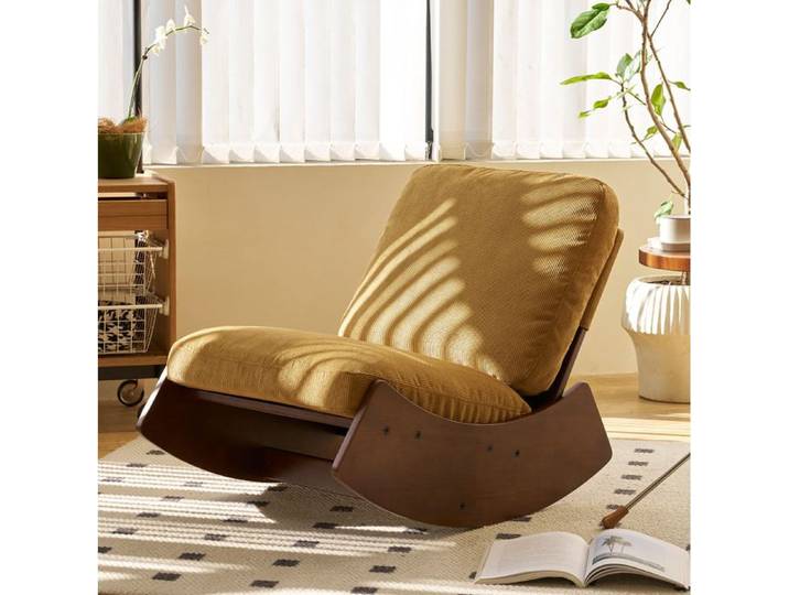 WOVREO Lot de 2 fauteuils à bascule glider en bois massif tissu côtelé orange pour salon chambre