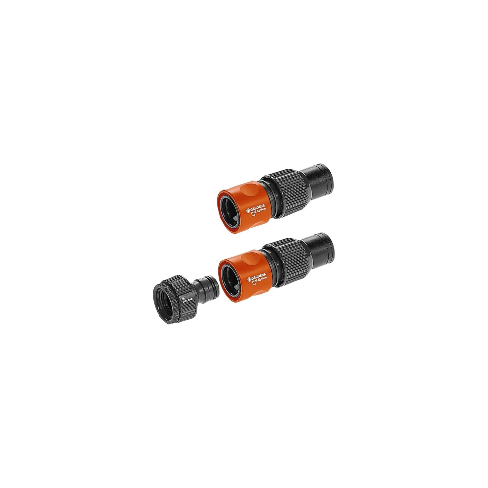 GARDENA Profi-System Anschluss-Satz aus Kunststoff und Metall mit Hahnverbinder, Schlauchverbinder und Wasserstop für den Anschluss von Schläuchen an Pipeline oder Sprinklersystem - 01505-23)