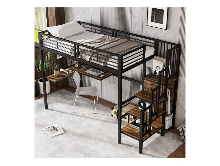 Odikalo Hochbett Etagenbett Eisenbett Tisch Kleiderschrank Seitenleiter Handlauf 90x200