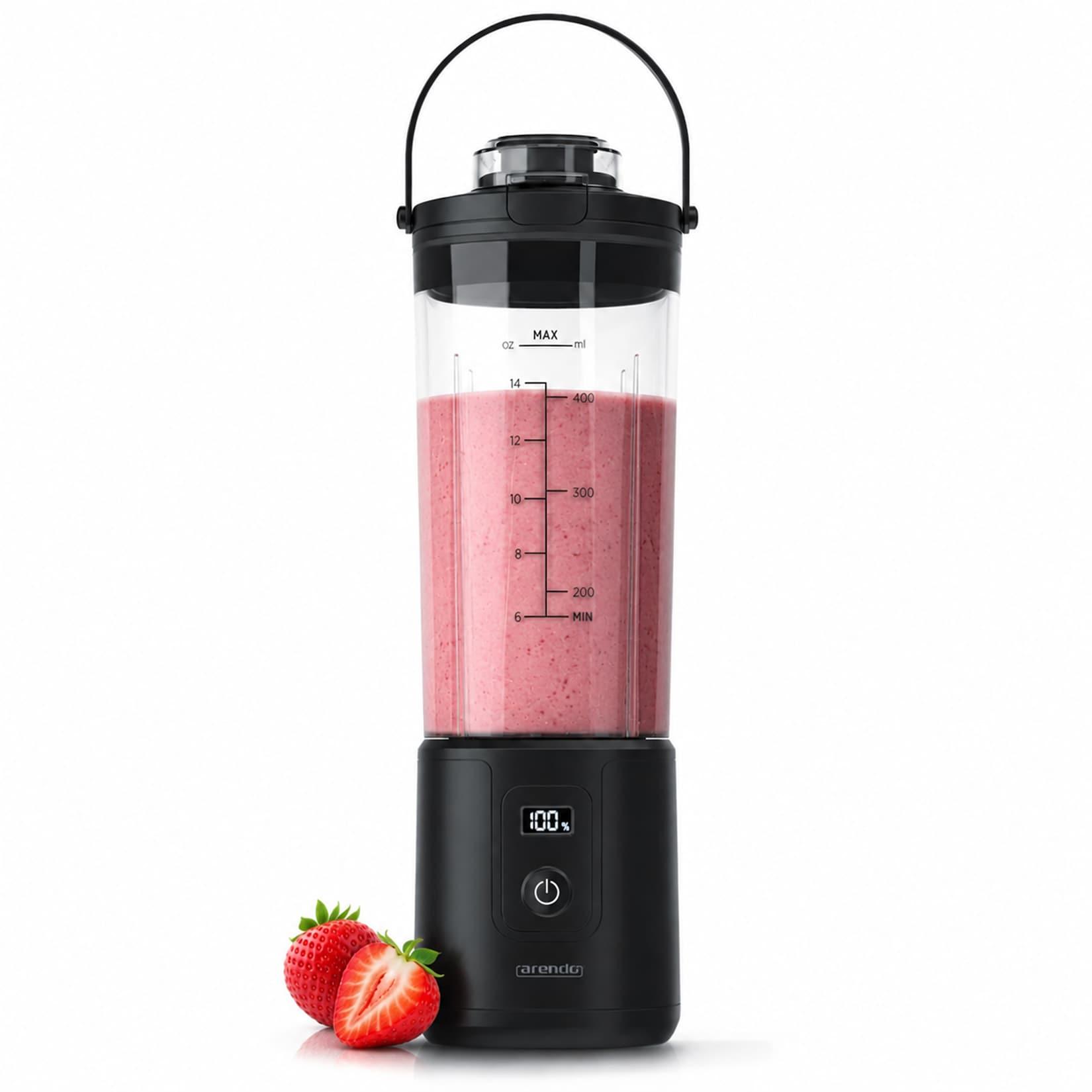 Arendo Smoothie-Maker, Kabelloser Blender 450 ml, tragbarer Mixer, Mobiler mini Standmixer, schwarz/transparent
