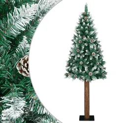 vidaXL Schlanker Weihnachtsbaum mit Echtholz und Schnee Grün 150 cm