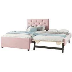 MODFU Polsterbett 90x200 cm mit Rollcontainer, Samt, Minimalistisch, Rosa - Komfortable Eleganz für Ihr Schlafzimmer