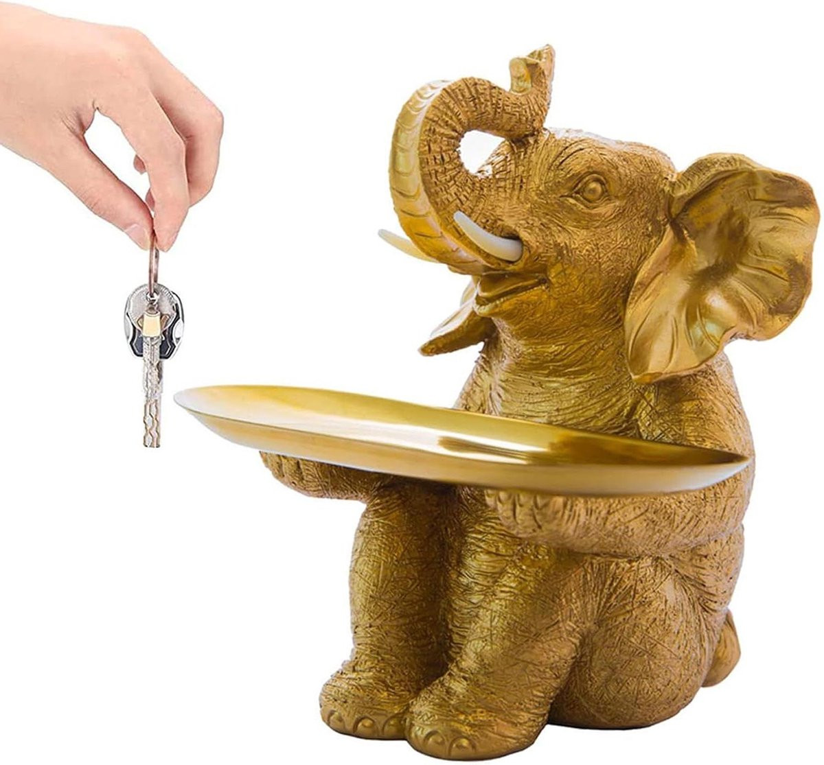 Olifant Decoratie Sleutelkom Beeldje voor Bureau Opslag - Roestvrij Staal - Geel - 20 cm
