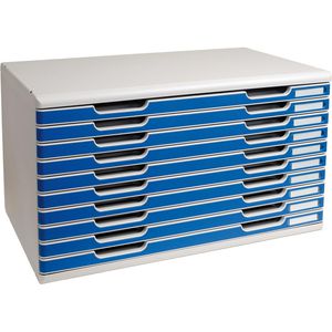 Exacompta Schubladenbox 324003D, Modulo, A3 quer, 10 Fächer, Kunststoff, blau / lichtgrau