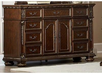 Benzara Benjara Spacious Wooden Dresser In Traditional Style, Cherry Brown
