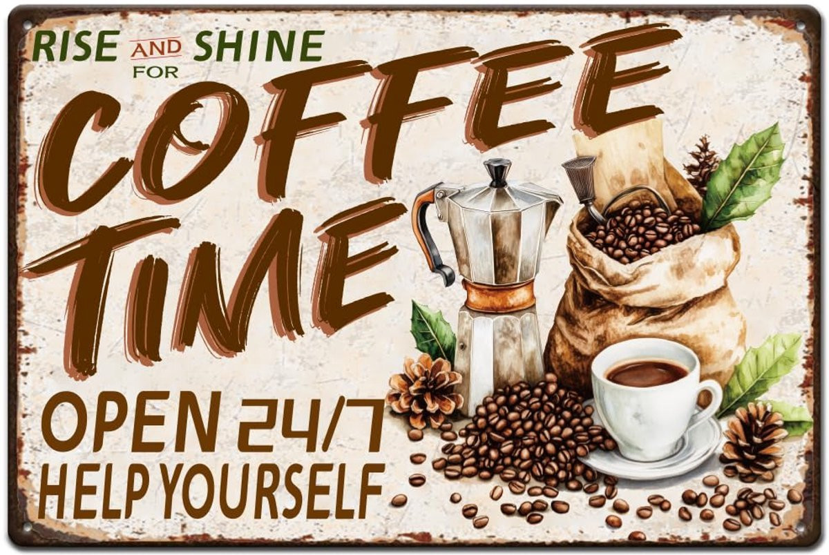 Vintage metalen wanddecoratie met koffie-thema 20x30 cm