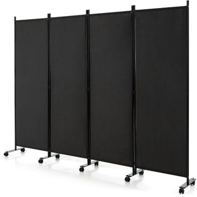 Costway 4-Panel Folding Room Divider 6 Feet Rolling Privacy Screen with Lockable Wheels-Black