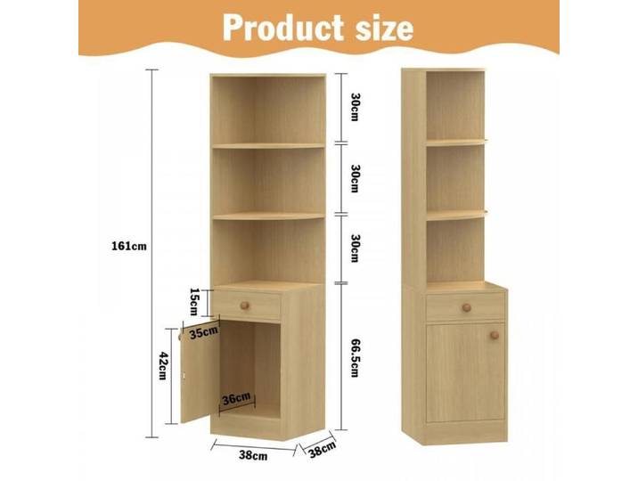 HOMEWELL. BIBLIOTHÈQUE OUVERTE MEUBLE DE RANGEMENT SIMPLE POUR SALON OU BUREAU 38 X 38 X 161 CM COULEUR BOIS NATUREL