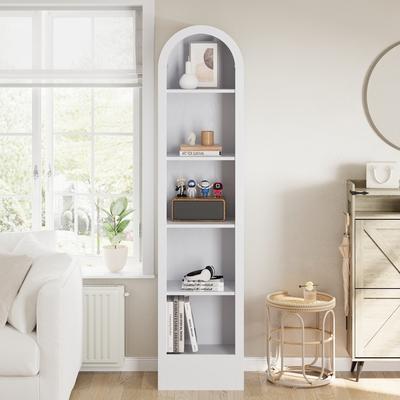Small Arched Bookcase, Mid Century Modern 5-Tier Arched Storage Bookcase with Open Display Storage Shelf for Dining Room