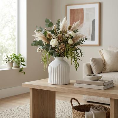 Sagebrook Home Decorative Round Ridged Terracotta Table Vase for Home Tabletop