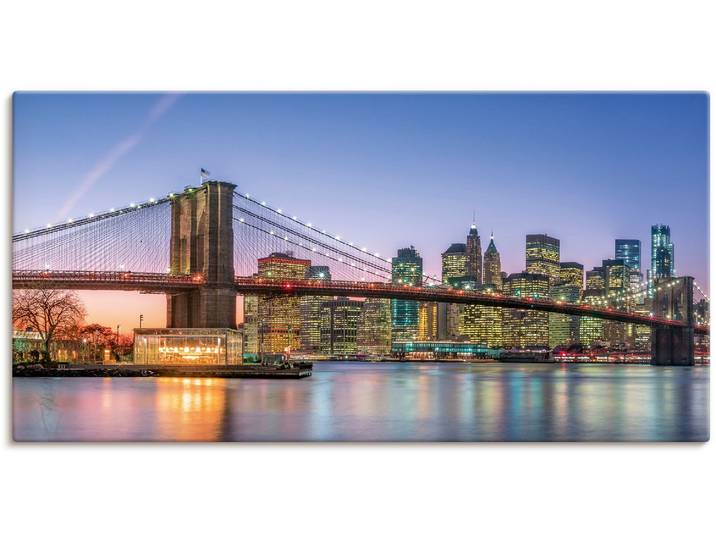 Leinwandbild ARTLAND Skyline New York City , blau (farbe bild(er): blau), B:150cm H:75cm, Bilder, Leinwandbild, auf Holzrahmen gespannt