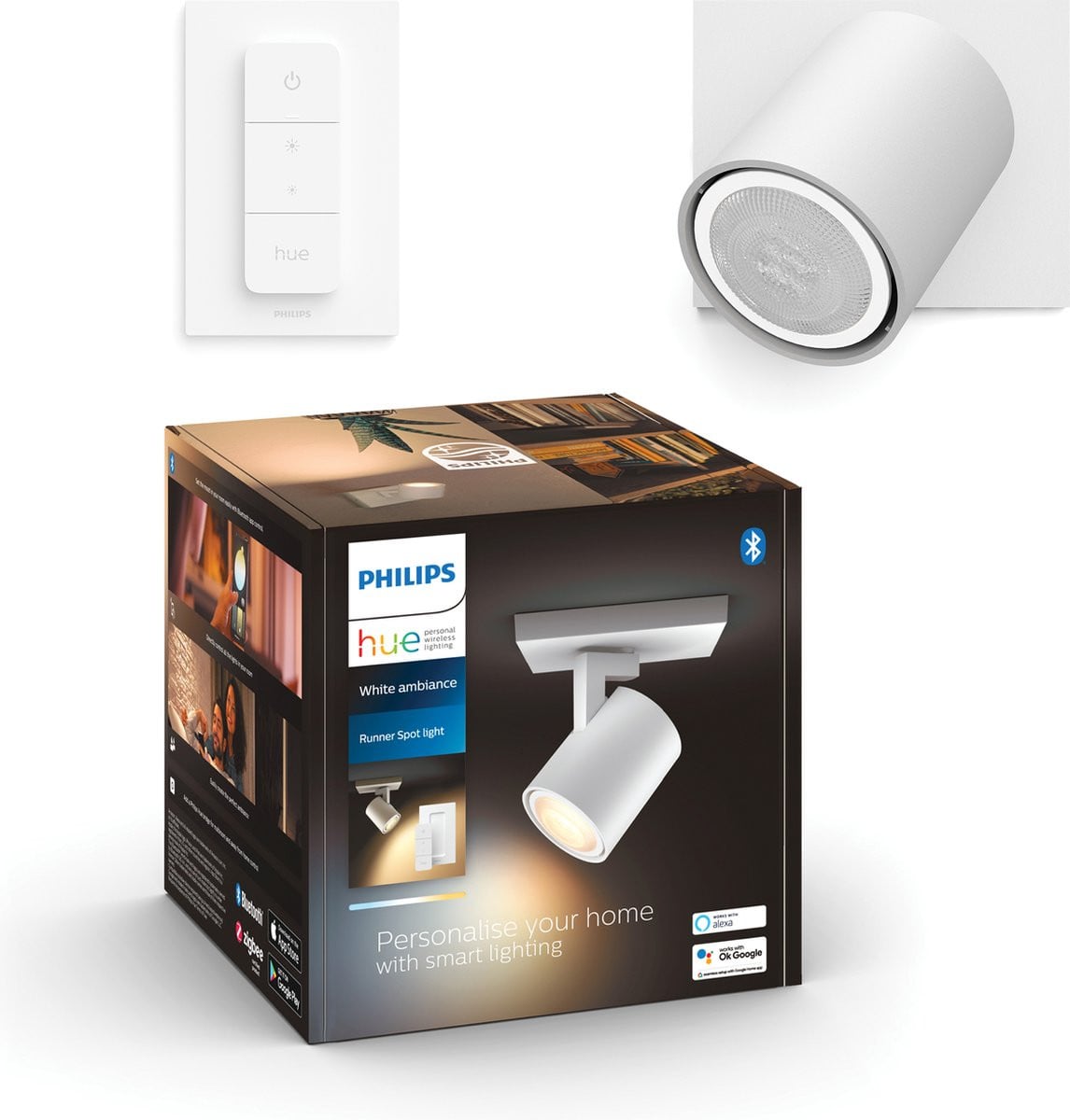 Philips Hue Runner opbouwspot met warm tot koelwit licht en dimmer switch, wit, 1-spot