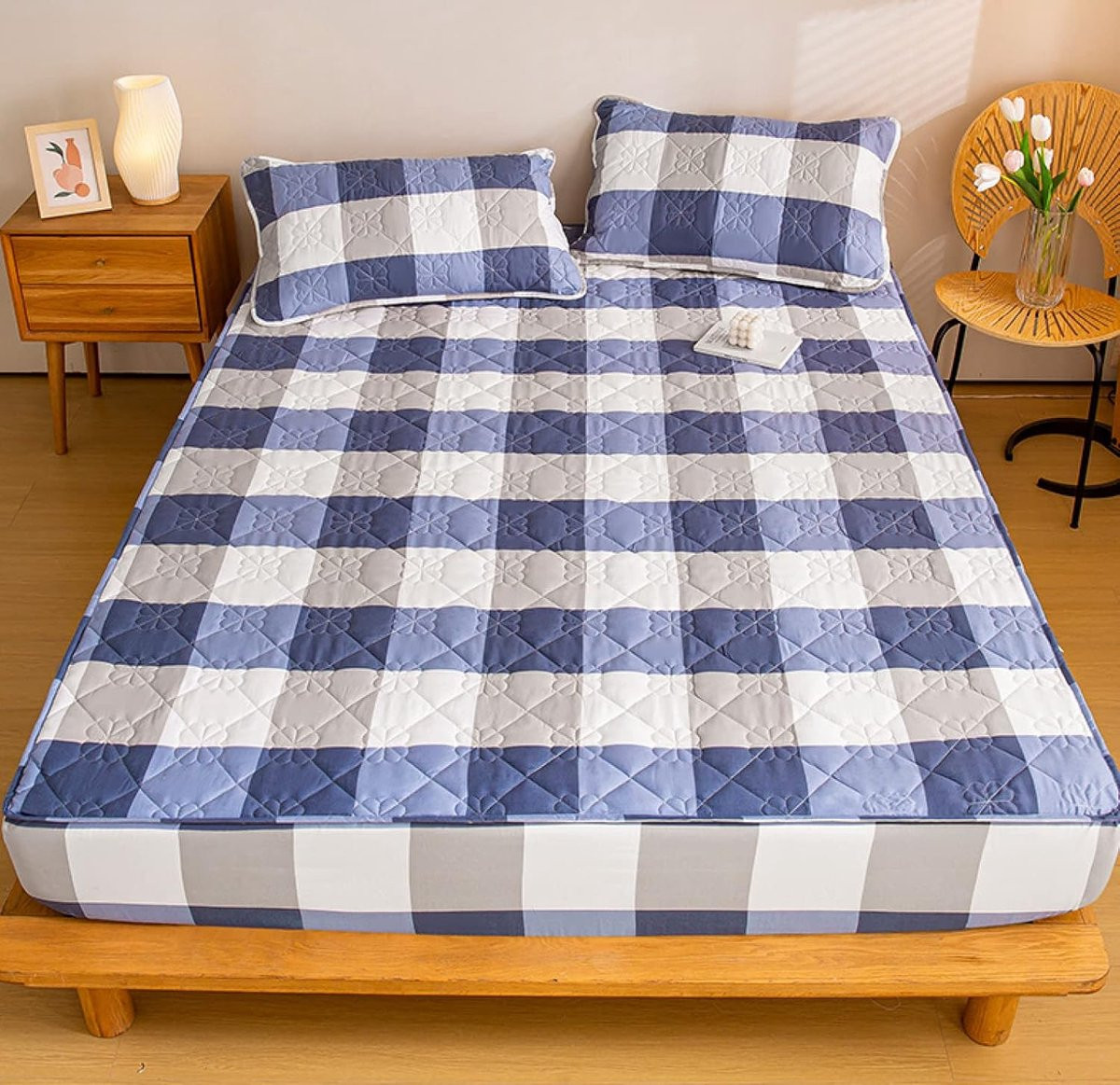 Bed Dienen Hoeslaken Matrasbeschermer van Gewassen Katoen - Blauw - 120 x 200 cm