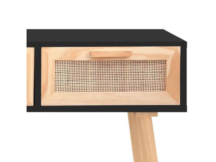 （LE SOLDE)Table console/Table d'appoint - PARAJ - Table centre salon - Noir 105x30x75cm Bois massif pin /rotin naturel_584163