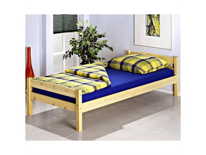 Lit simple lit enfant lit adulte cadre de lit BORIS 90 x 200 cm pin vernis naturel