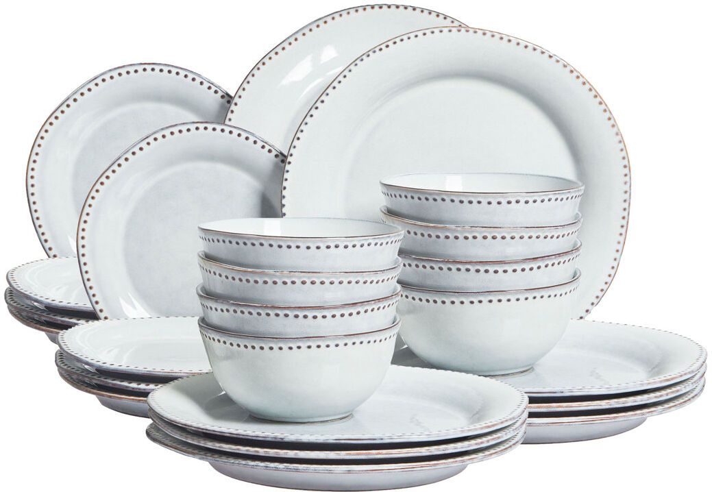 Fleur De Lis Living Set of 24 Dinnerware CHERVIL Stoneware Blue 25