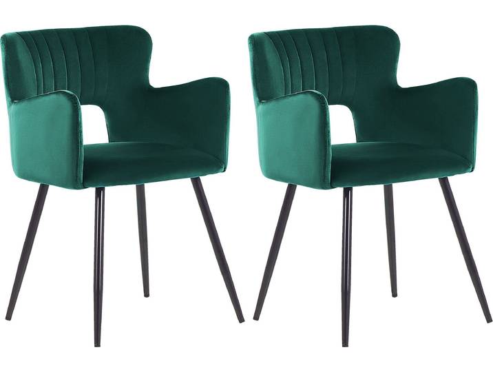 BELIANI Esszimmerstuhl Smaragdgrün Polsterbezug mit Armlehnen vier stabilen Beinen Wohnzimmer Esszimmer Küche Elegant Klassisch