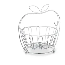 Relaxdays Obstschale, Metall, herausnehmbarer Korb, HBT: 28,5x28x23 cm, Drahtkorb für Früchte & Gemüse, modern, silber