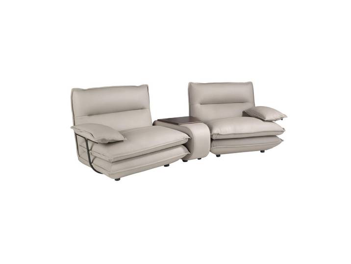 Angel Cerda 2‑Sitzer‑Sofa aus taupegrauem Rindsleder, Modell 6371, Taupe, Metall, Echtholz,Kiefer, Nussbaum, Füllung: Polyurethan (PUR),Polyurethan (PUR),Polyurethan (Pur), 282x93x93 cm, Wohnzimmer, Sofas & Couches, Sofas, 2-Sitzer Sofas