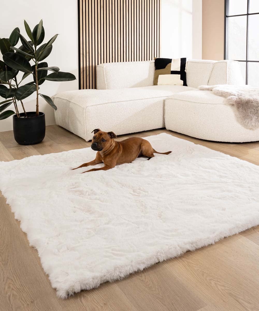 Tapeso Fluffy vloerkleed vierkant wit polyester 200 x 200 cm